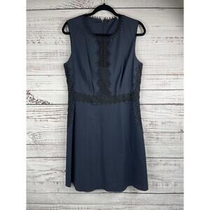 Tahari Dress Women's 10 Blue Sleeveless Lace Trim Sheath Cocktail Party Elegant